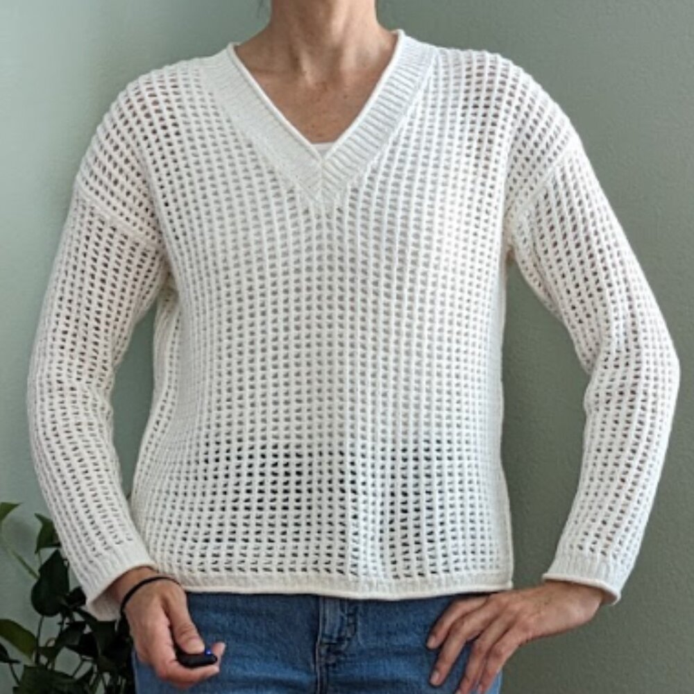 Madewell Open‑Stitch 100% Cotton Sweater – Ivory, XS